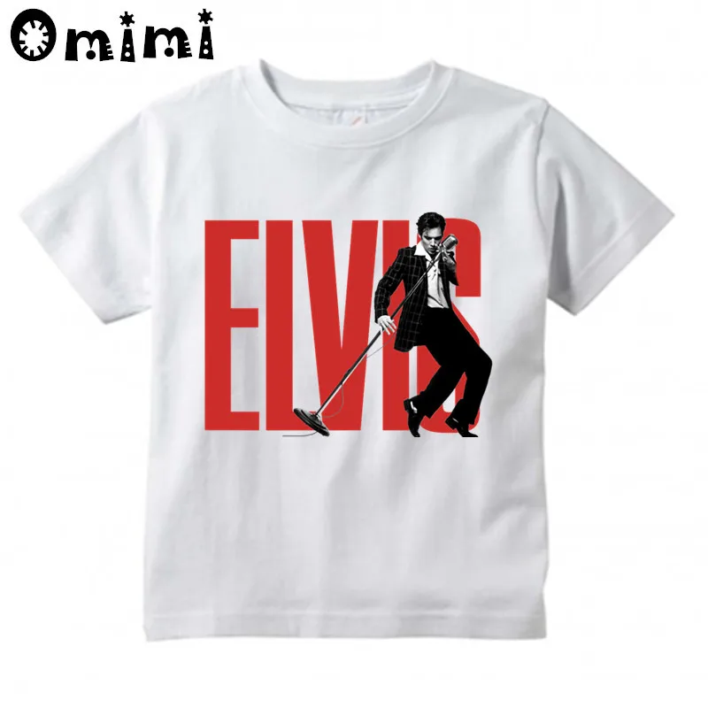 

Детская футболка Elvis Presley King of Rock Design, отличные повседневные топы с коротким рукавом для мальчиков и девочек, Забавная детская футболка