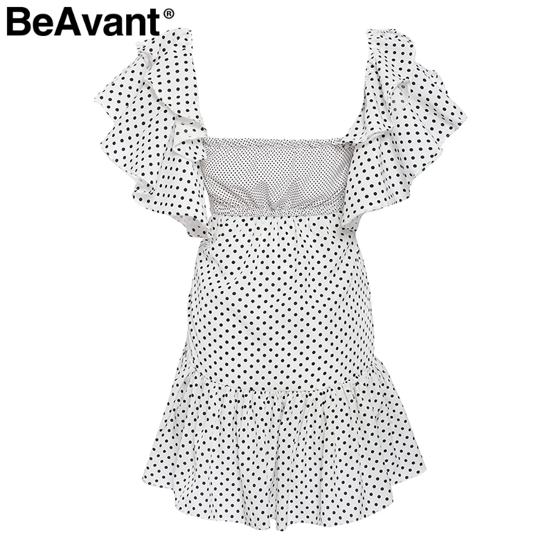 BeAvant Пышное Платье с квадратным вырезом и рюшами на рукавах, сексуальное платье в горошек, женские платья в стиле бохо, ретро, хиппи, короткие платья для вечеринок, vestidos