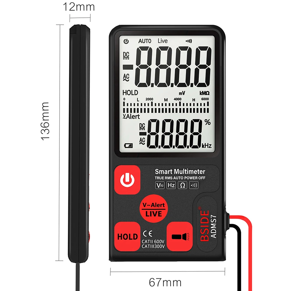 BSIDE ADMS7 Smart Multimeter True RMS Digital Measuring AC/DC Voltage Resistance Frequency with LCD Display | Инструменты