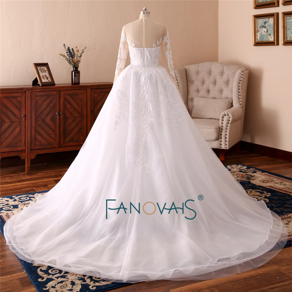 2019 Mermaid Wedding Dresses Long Sleeve Full Beaded Lace Wedding Gown Removable Train White Robe de Mairage NW20