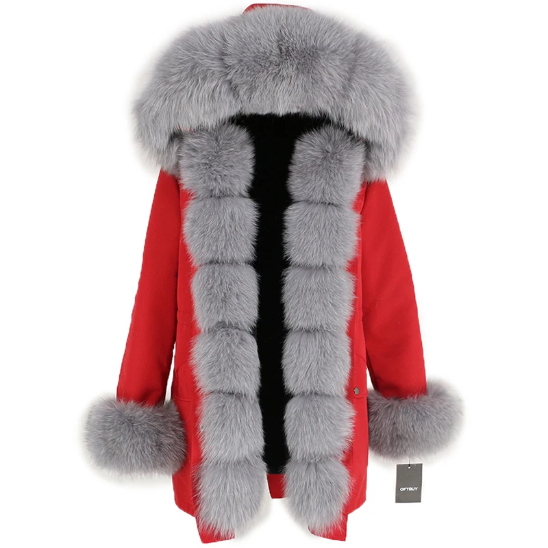 OFTBUY, водонепроницаемая длинная парка, зимняя куртка, для женщин, натуральный мех, пальто, натуральный Лисий мех, воротник, капюшон, толстая, теплая, уличная, съемная, Новинка