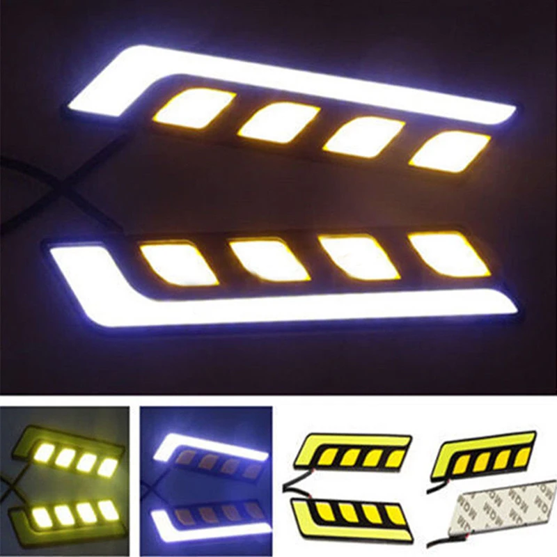 

JX-LCLYL 2pcs White+Amber COB LED Car DRL Daytime Running Light Fog Driving Lamp