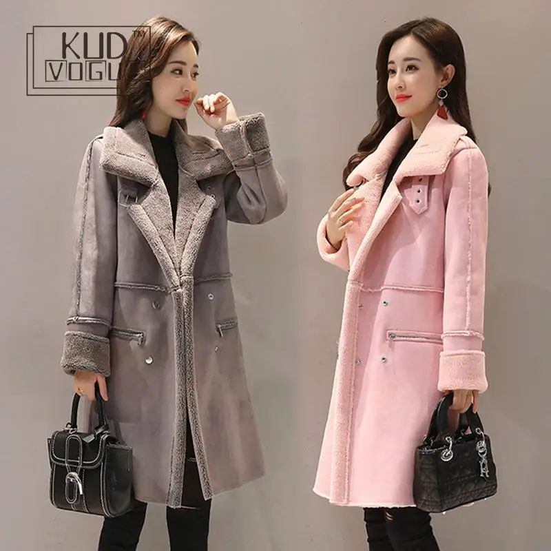 

Куртка женская зимняя из искусственной овечьей кожи, на молнии, с карманами