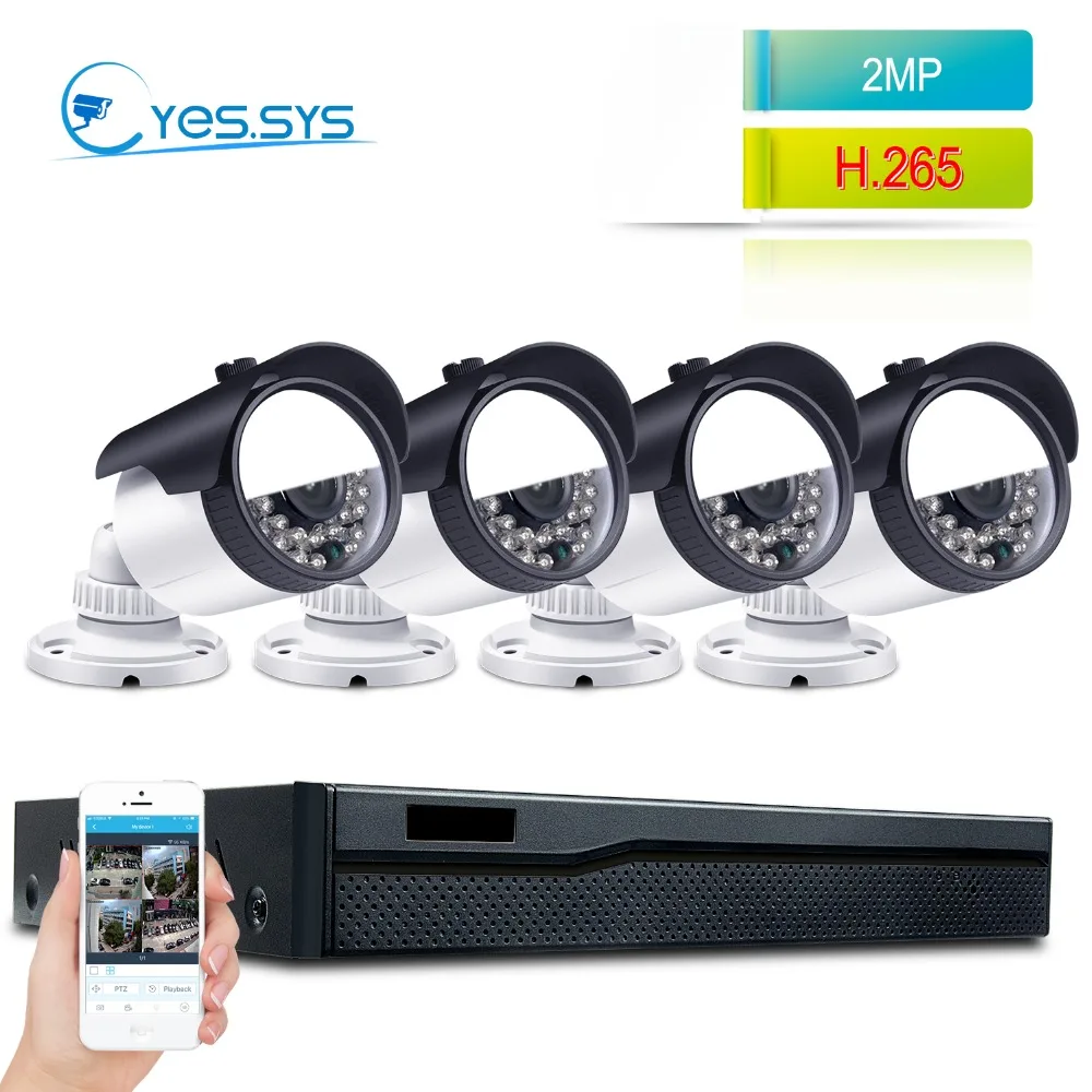 Глаза. sys Водонепроницаемый 4CH 2.0MP чистая NVR Системы + (4) IP Камера 1920*1080 пуля