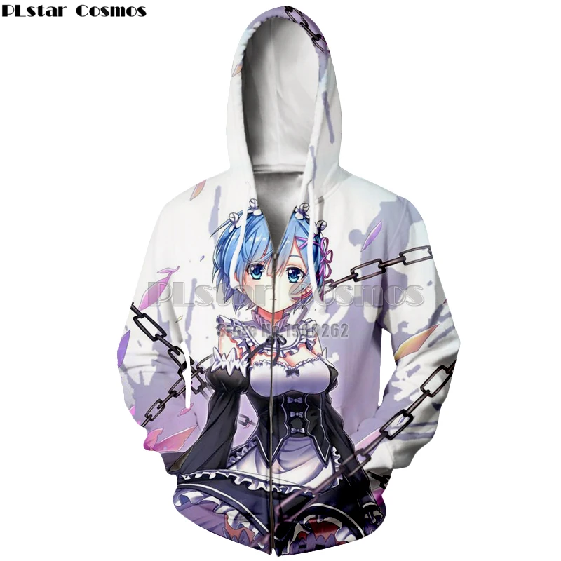 PLstar Космос толстовки аниме Re Zero Rem 3D принт толстовка с капюшоном на молнии милый стиль Толстовка для женщин/мужчин плюс размеры S-5XL