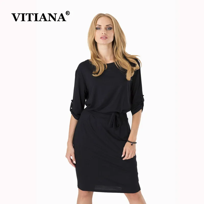 Женское свободное офисное платье VITIANA Повседневное черного и красного цвета до