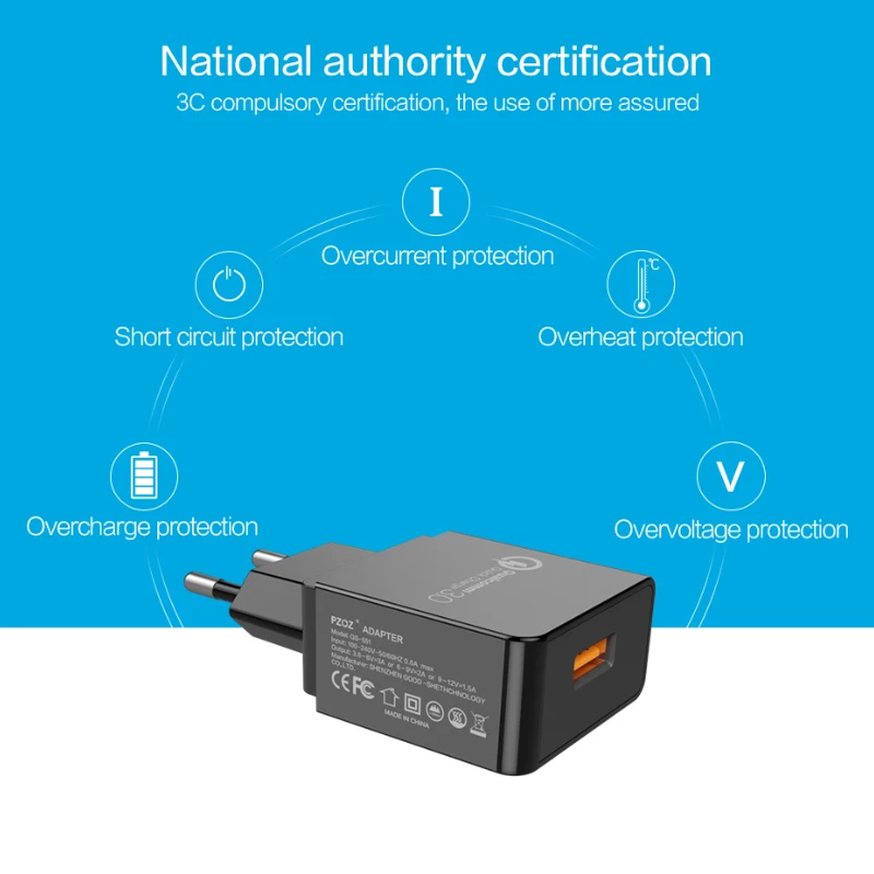 PZOZ для телефона Qualcomm Quick Charge USB 18 Вт дорожный Быстрый QC3.0 адаптер универсальная