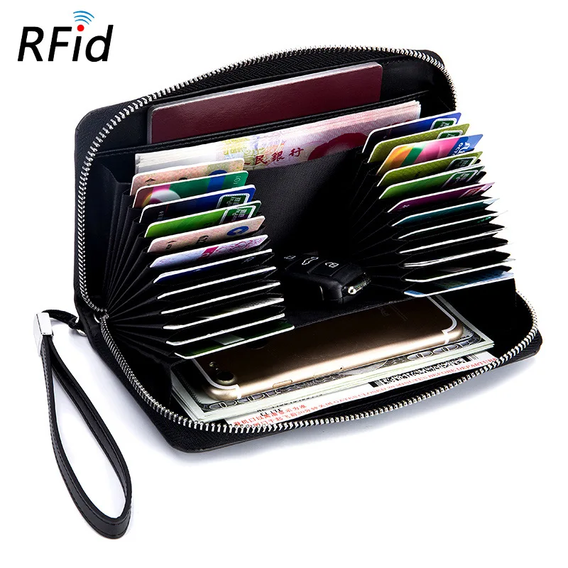 Длинные кожаные кошельки с защитой от кражи Rfid для мужчин и женщин органайзер