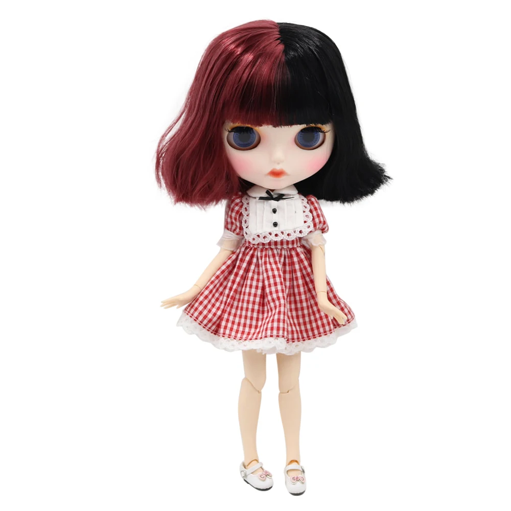 Кукла Blyth doll от ICY DBS с белой кожей черными смешанными красными волосами новое