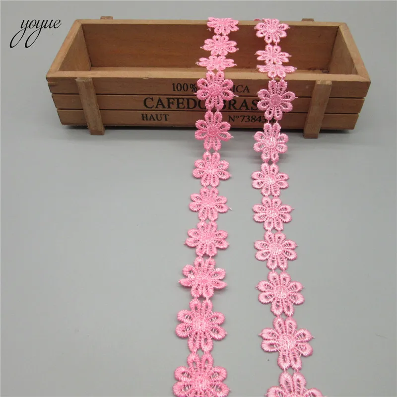 Pink Новинка, 2 ярда, яркие Изящные цветы, Маргаритка, полиэстер, кружевная отделка, вышитая кружевная лента для шитья, рукоделия, свадьбы - Цвет: Pink