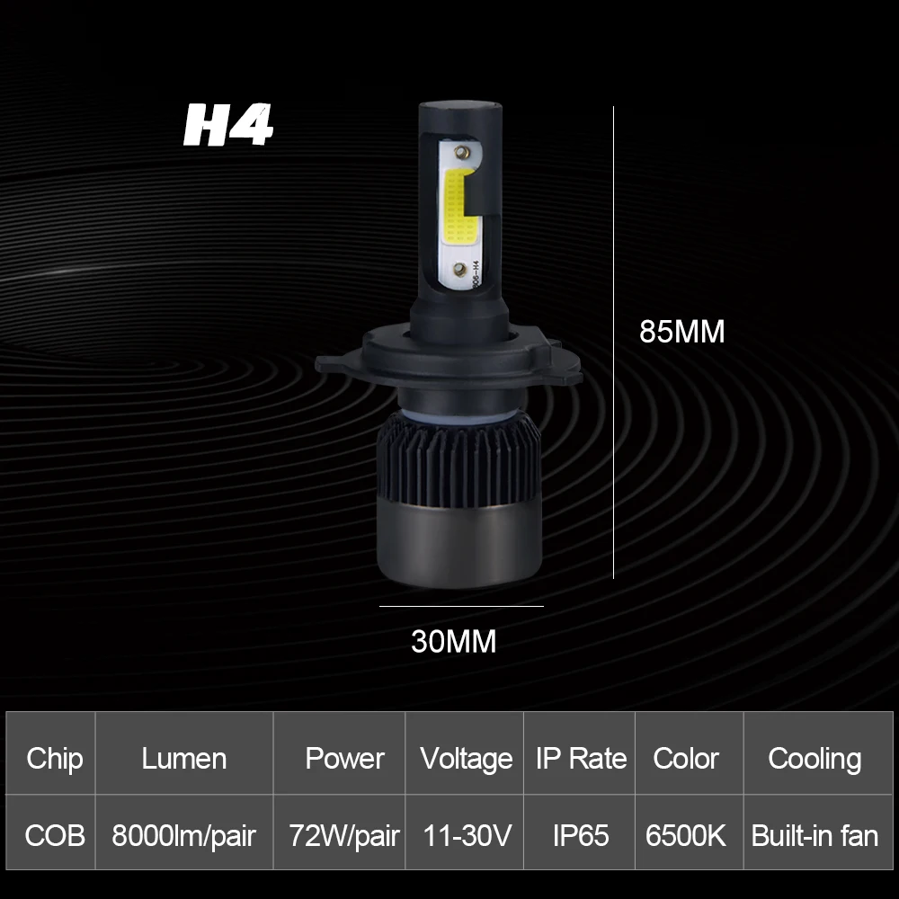 ATcomm светодиодная мини лампа для автомобиля 2 шт. Turbo Ice H7 H4 4300K H1 9005/HB3 9006/HB4 12 В 24 8000Lm