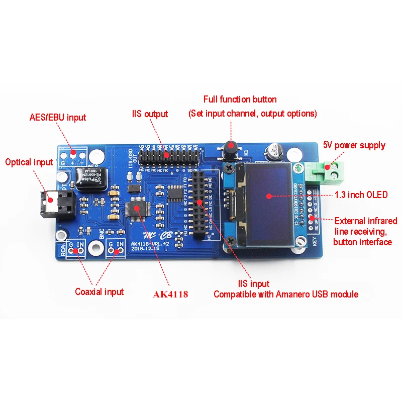 Lusya AK4118 1,3 дюймов цифровой приемник декодер SPDIF IIS коаксиальный Оптический USB AES EBU Вход Поддержка XMOS/Amanero USB T0517
