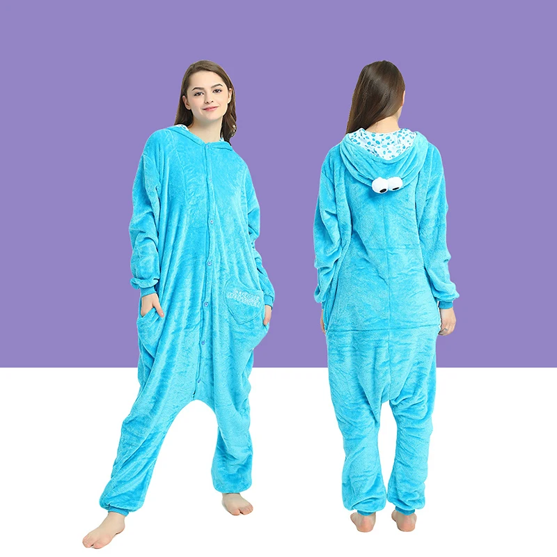 JINUO Winter Flannel Red And Blue Monster Monkey Cartoon Animal Costume Pajamas Women Adult Sleepwear Fashion Design Pajama |