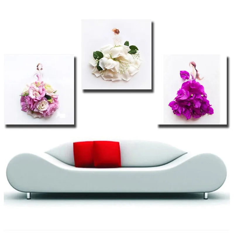 3 Панели без рамки холст фото печать Творческий лепесток женское и платье