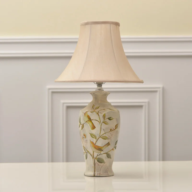 Винтажная Керамическая Настольная лампа E27 с сельскими птицами регулируемая