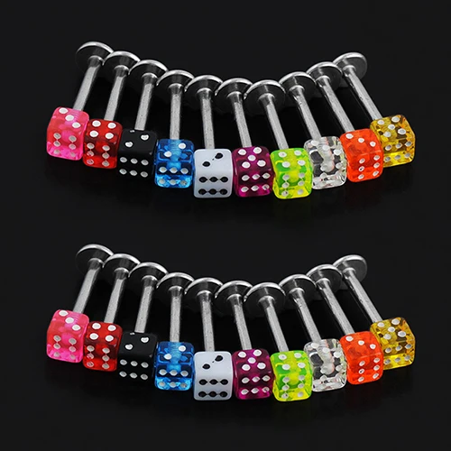 20 Шт. Смешанные Cube Dice Губ Уха Шпильки Кольца Tragus Лабретка Пирсинг Бары BE5C|ear studs|stud