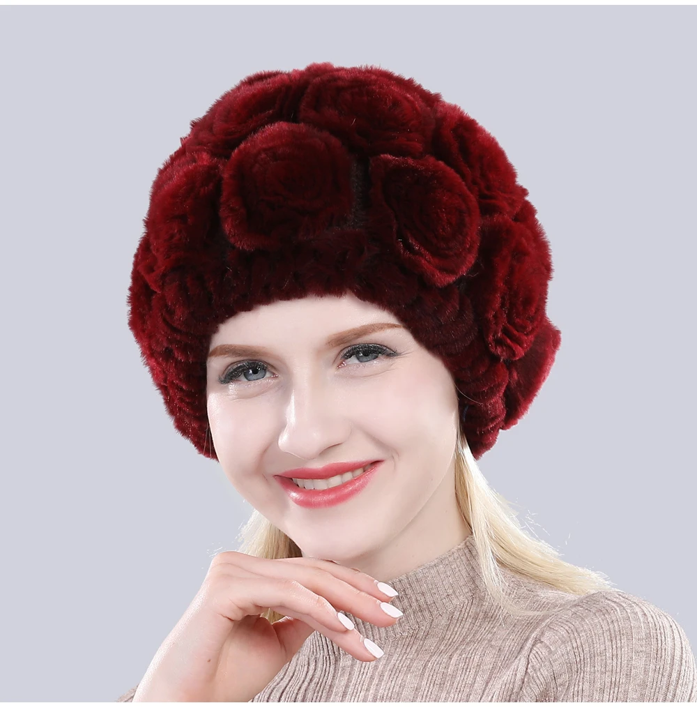 Новое поступление цветы из натурального меха, Шапки «Русская зима» Для женщин натуральный Лисий мех шапки из меха кролика рекс леди из натурального меха благородного кролика шапки бини шапки Кепки