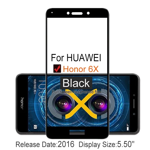 Honor 6X Black 2 шт Полное покрытие закаленное стекло для huawei Honor 6X защита экрана на Защитное стекло для BLN AL10 L21 L24 пленка - Цвет: Honor 6X Black