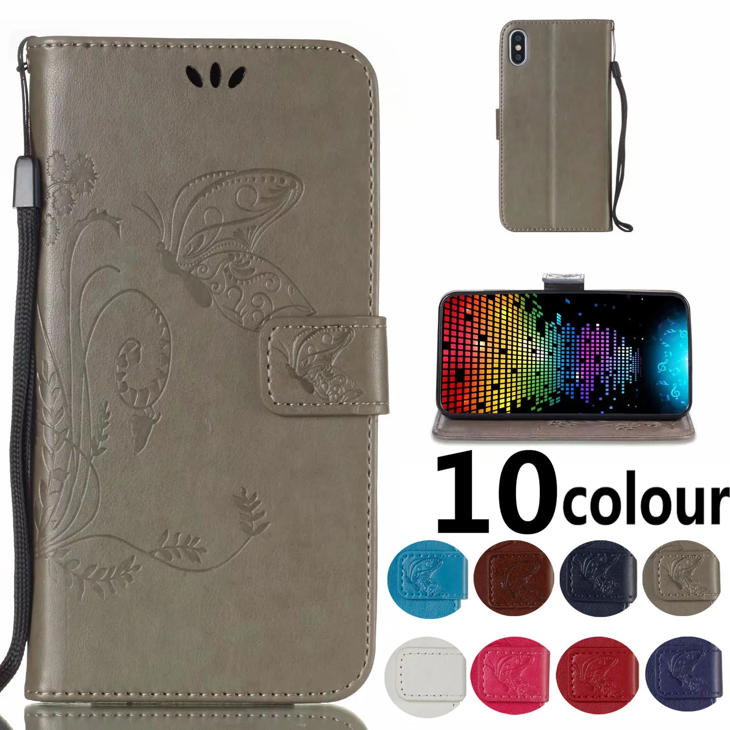 Кожаный чехол-книжка с бабочкой для Motorola Moto G3 G4 G5 G6 C MC Plus G4 X style Z2 Play X4