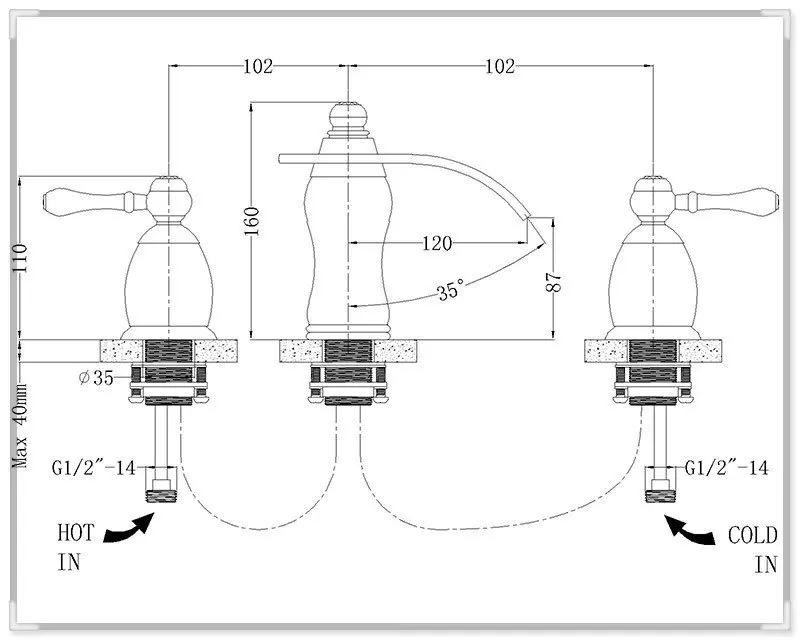 Три держать двойной ручкой золотой кран раковины ванной комнаты нажмите