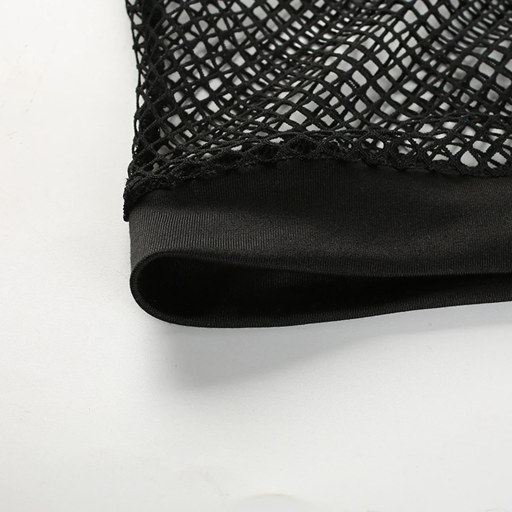 High Quality Sexy Mesh Fishnet Tank Top Women Sexy Hollow Out Elastic See Through Black White Perspective Bodycon Crop Tops