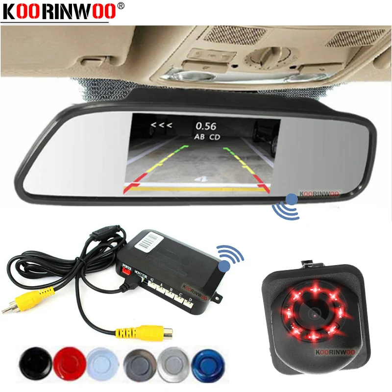 

Koorinwoo Car Parking Sensors 4.3/5 Monitor Mirror Parkmaster reverse sensor Buzzer Speaker With Night Vision camera Backlight