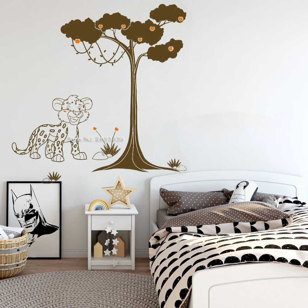 

Leopard Apple Tree Wall Stickers For Kids Room Home Wall Decor Art Nursery Large Tree Wall Decals Animal Jungle DIY Mural LC1336
