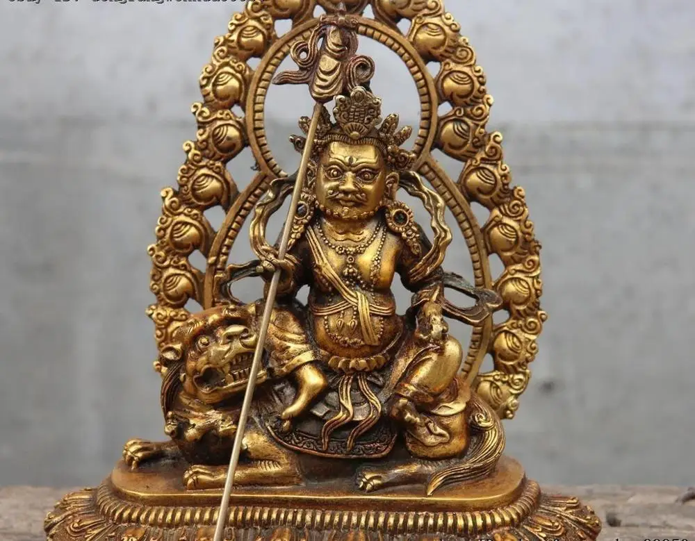Тибетский буддизм бронзовый Фу Собака Лев Бог богатства Jambhala Vaishravana Будда|Статуи