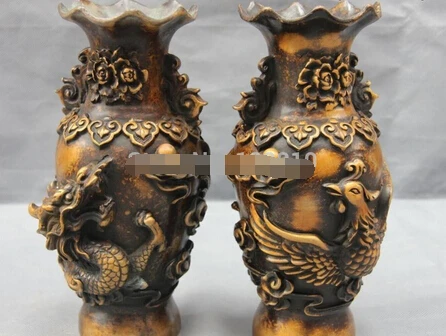 SUIRONG---329 + Королевский дворец Медь Бронза фэн шуй Пион Дракон бутылка с Фениксом