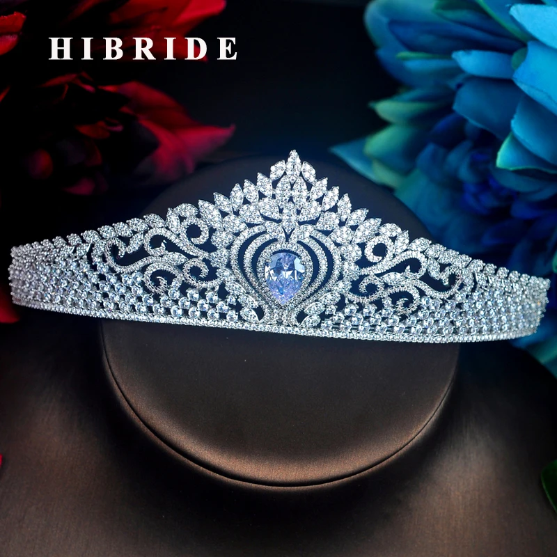 

HIBRIDE Luxury Full AAA Cubic Zirconia Pave Princess Crown Tiaras Hair Accessories Bridal Wedding Hair Head Jewelry C-90
