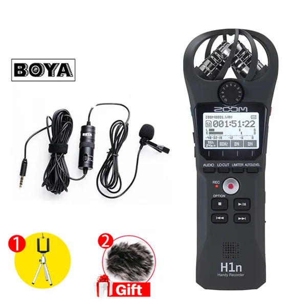 With BY-M1 Zoom H1N удобный портативный цифровой рекордер с BOYA BY-M1 петличный микрофон для камеры смартфона - Цвет: With BY-M1
