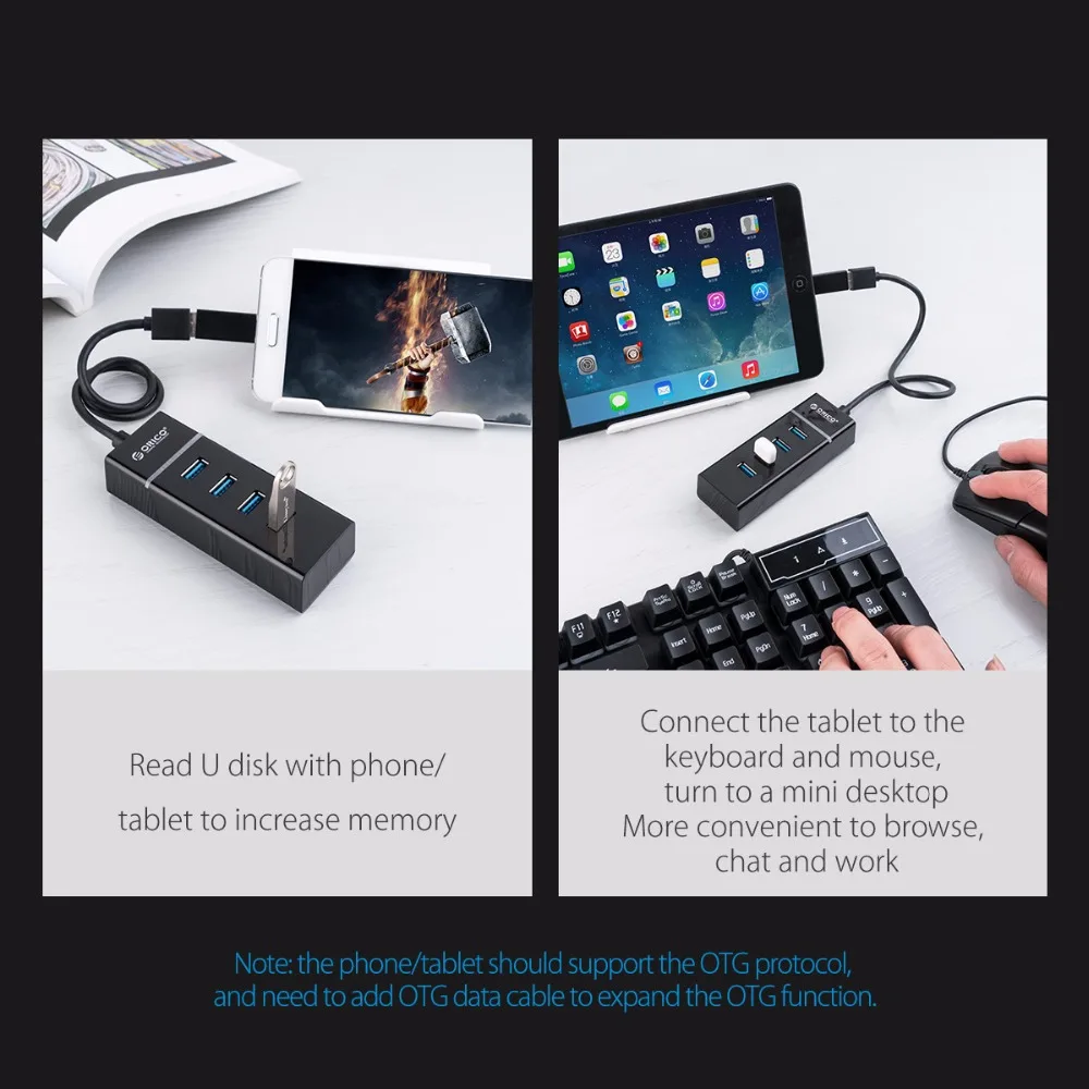 ORICO 4 портовый usb хаб USB3.0 и USB2.0 для ноутбука MacBook планшета компьютера OTG
