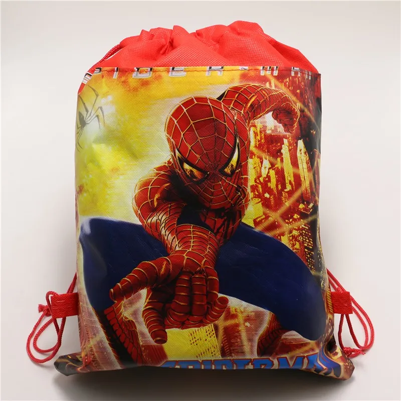 20 шт./лот нетканый День рождения мешок подарков Человек паук Drawstring Рюкзак Сумки