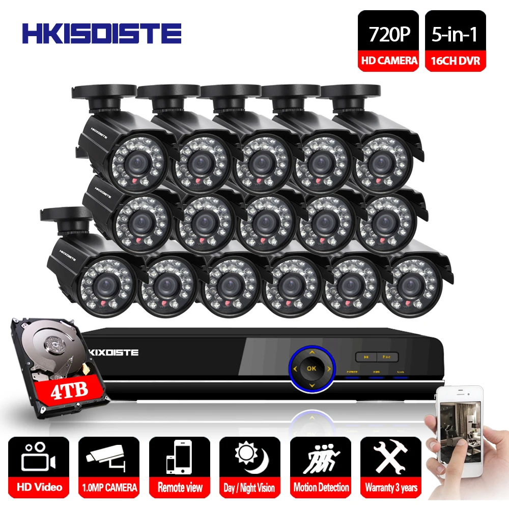 HKIXDISTE 16CH 2MP 1080P DVR NVR CCTV система безопасности 16 шт наружная 720P Аудио запись IP камера