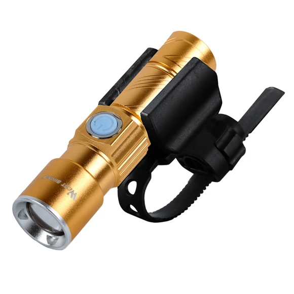 Gold WEST BIKING велосипед передний светильник светодиодный USB Перезаряжаемые велосипед свет зум лампа Велоспорт светильник Водонепроницаемый велосипедный фонарь вспышка светильник налобный фонарь - Цвет: Gold