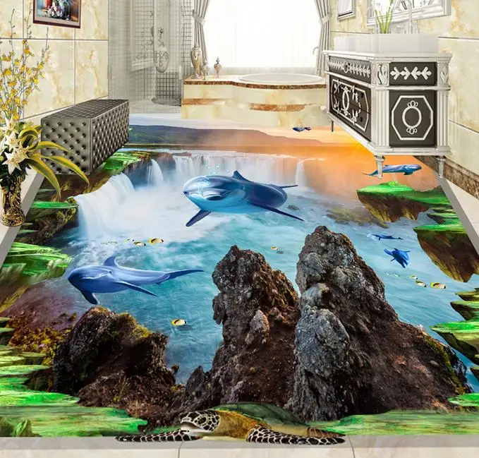 3d обои для стен водопада моря Дельфина птицы Пол украшение спальни | Обустройство