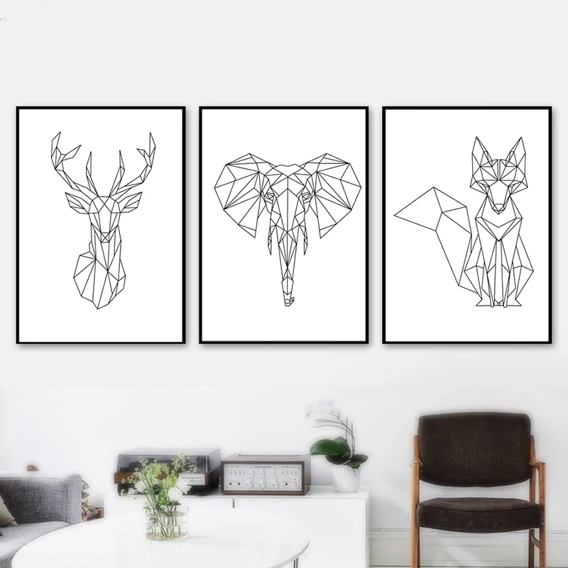 Принты для домашнего декора абстрактная Геометрическая живопись олень лиса слон