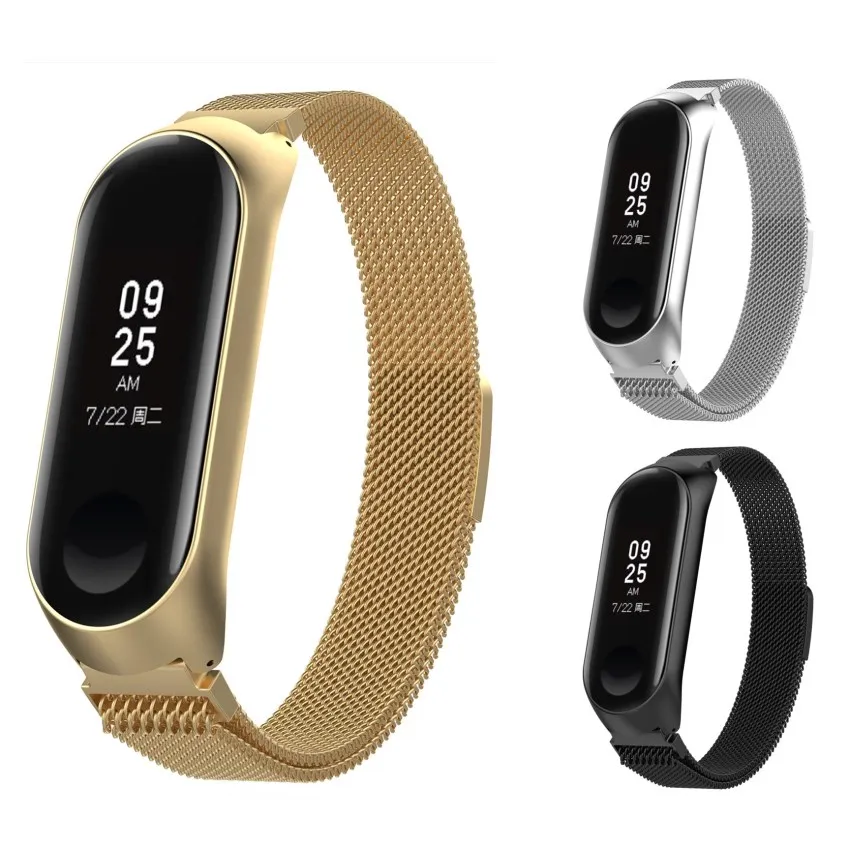 Gold Stainless Steel Strap For Xaiomi Band 3 Black Metal Milanese Miband Wristband Magnet Buckle Wearable Watchstrap Men | Электроника