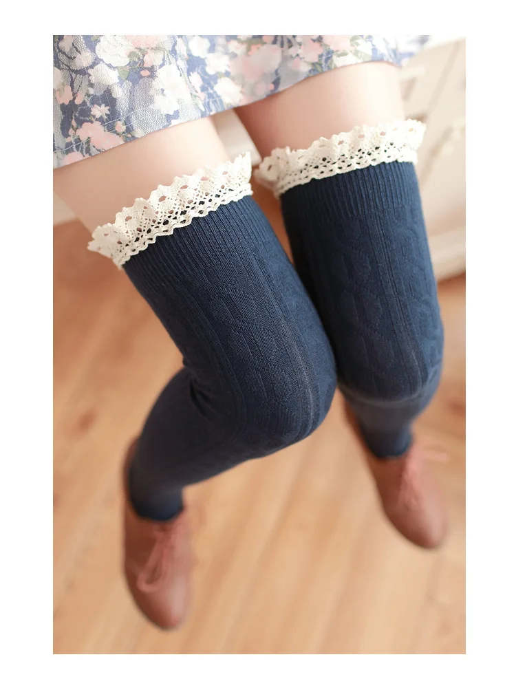Чулки до бедра чулки для девочек кружевные зимние теплые носки женские
