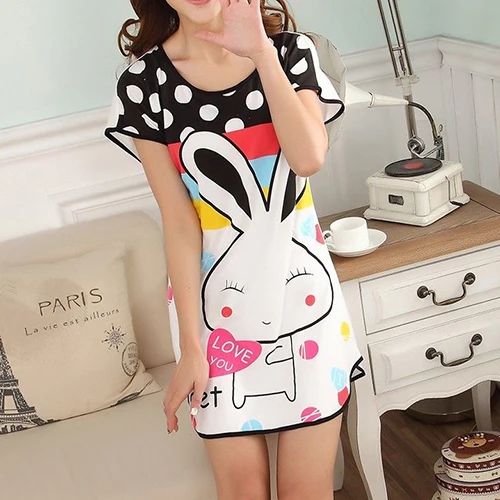 Женская ночная рубашка в горошек с коротким рукавом|cute nightdress|polka dot sleepwearshort sleeve