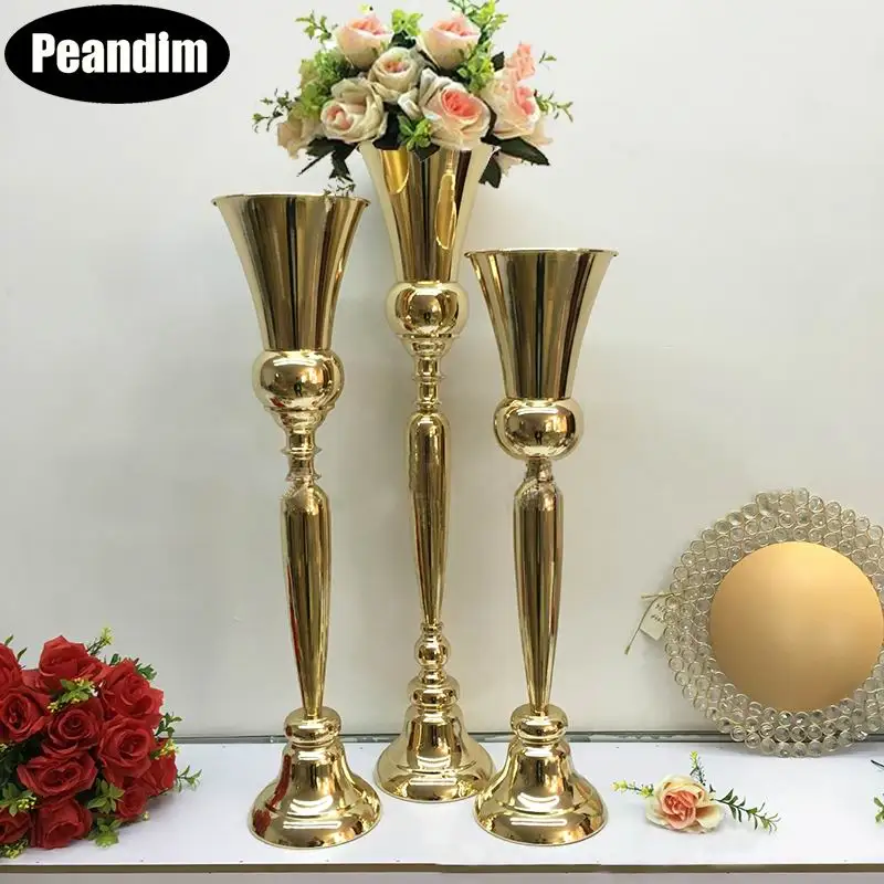 

PEANDIM Gold Flowers Vases Party Event Road Lead Wedding Table Centerpieces Flower Rack Home Decoration Flower Holder 10pcs