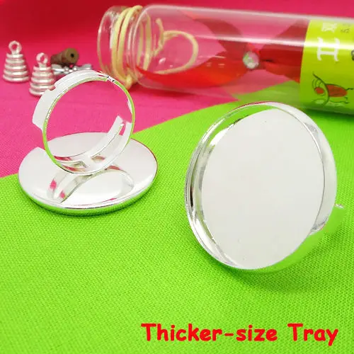 6pcs Wholesale Silver Plated TWO SIZE inner 25mm Cameo Setting Cabochon Tray Adjustable Ring Blank Base for DIY Jewelry