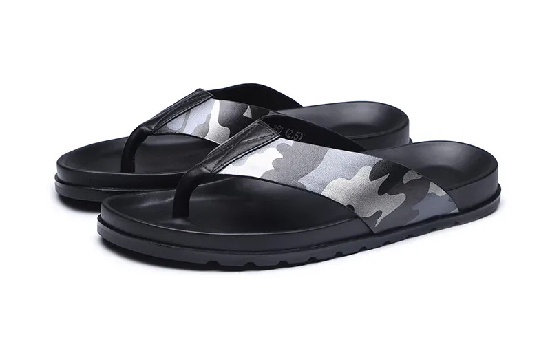 Летние удобные мужские шлепанцы из натуральной кожи на плоской подошве римские