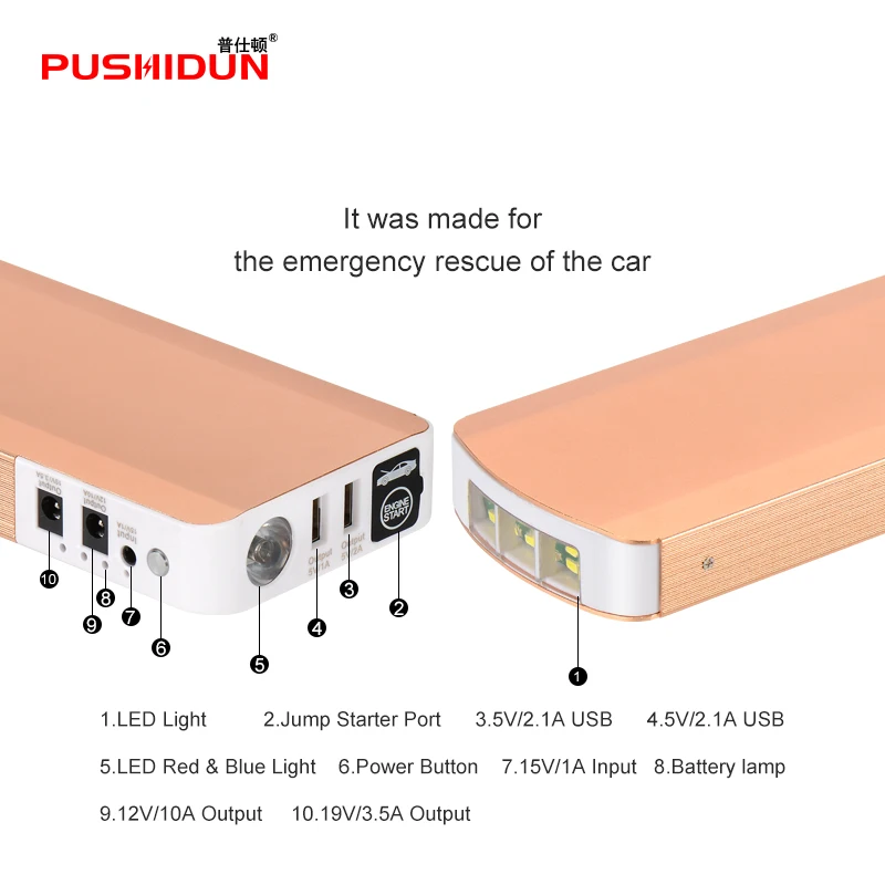 PUSHIDUN k66 12 В автомобильный аккумулятор скачок стартер 900A пик переносной Power Bank