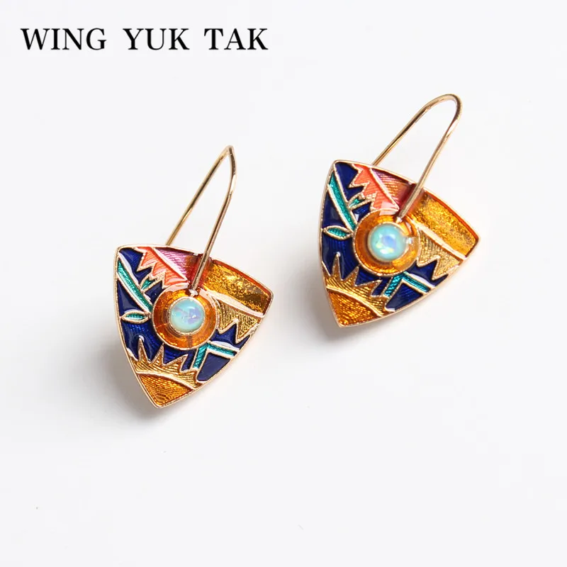 Красочные треугольные Эмалевые Серьги Подвески wing OK tak для женщин индийские