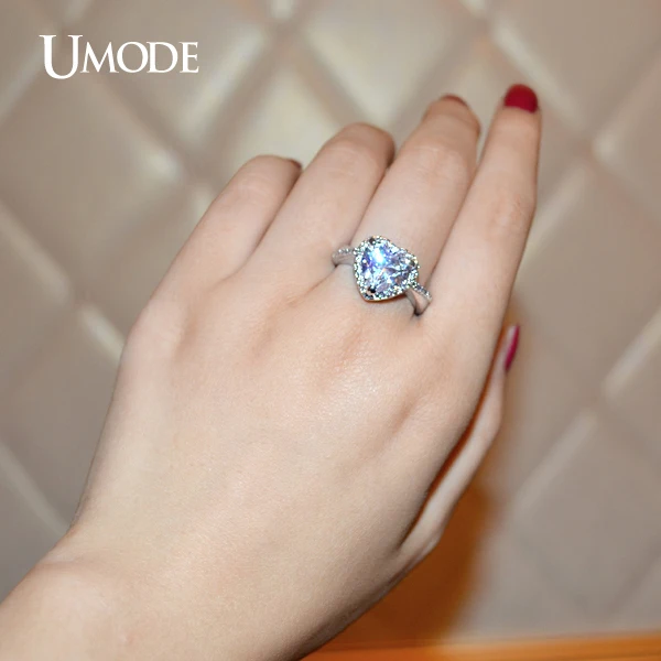 Umode классический гало обручальные кольца 4ct в форме сердца центр камень CZ для