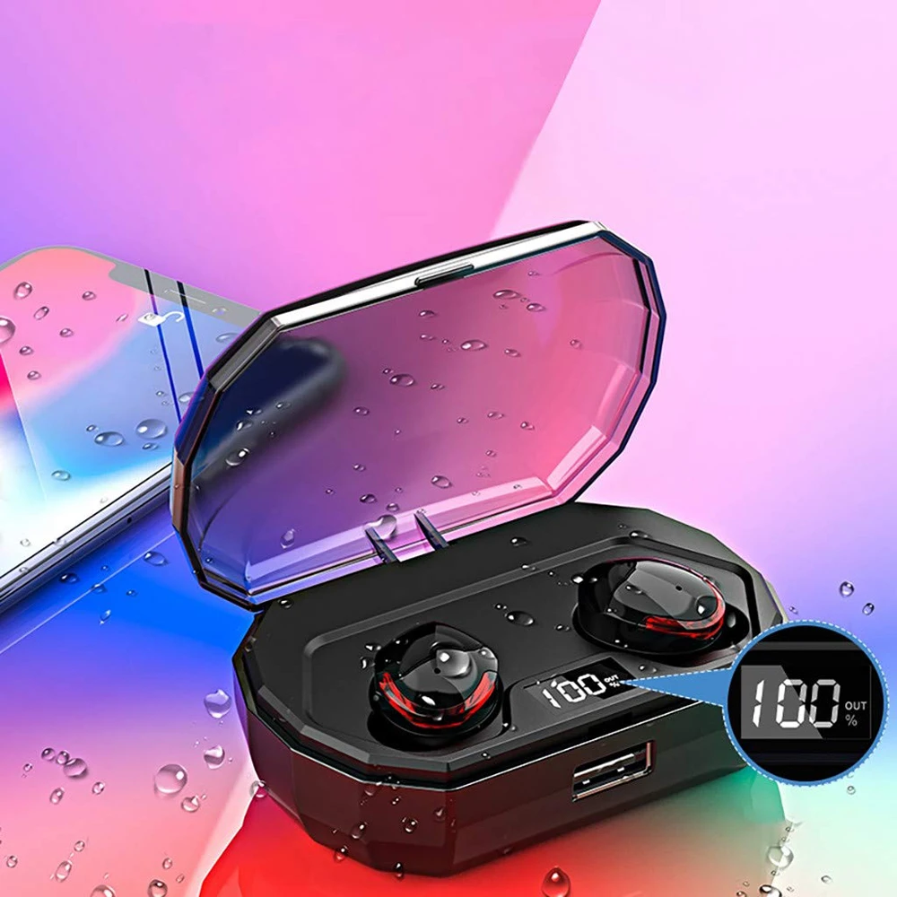 TWS беспроводные Bluetooth V5.0 наушники сенсорные гарнитуры IPX6 водонепроницаемые спортивные наушники с 2000 мАч ЖК-дисплей зарядный чехол