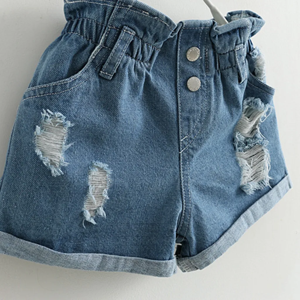 Футболка с вышивкой для маленьких девочек джинсовые шорты комплект джинсовой