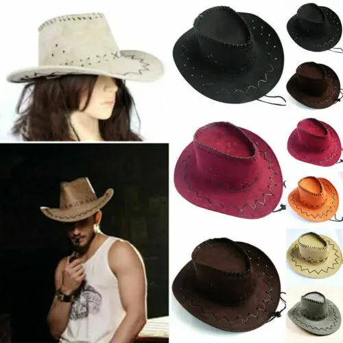 Модные женские и мужские шляпы Wild West для ковбоя и ковбоя западной части головного убора черного, коричневого, серого, оранжевого, красного и хаки цвета.