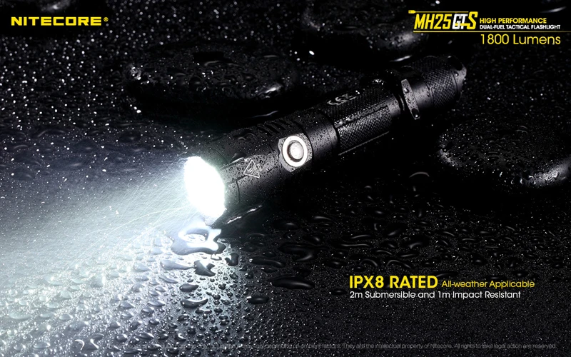 Многозадачная гибридная серия Nitecore MH25GTS XHP35 HD светодиодный высокоэффективный двухтопливный 1800 люмен тактический фонарь с батареей